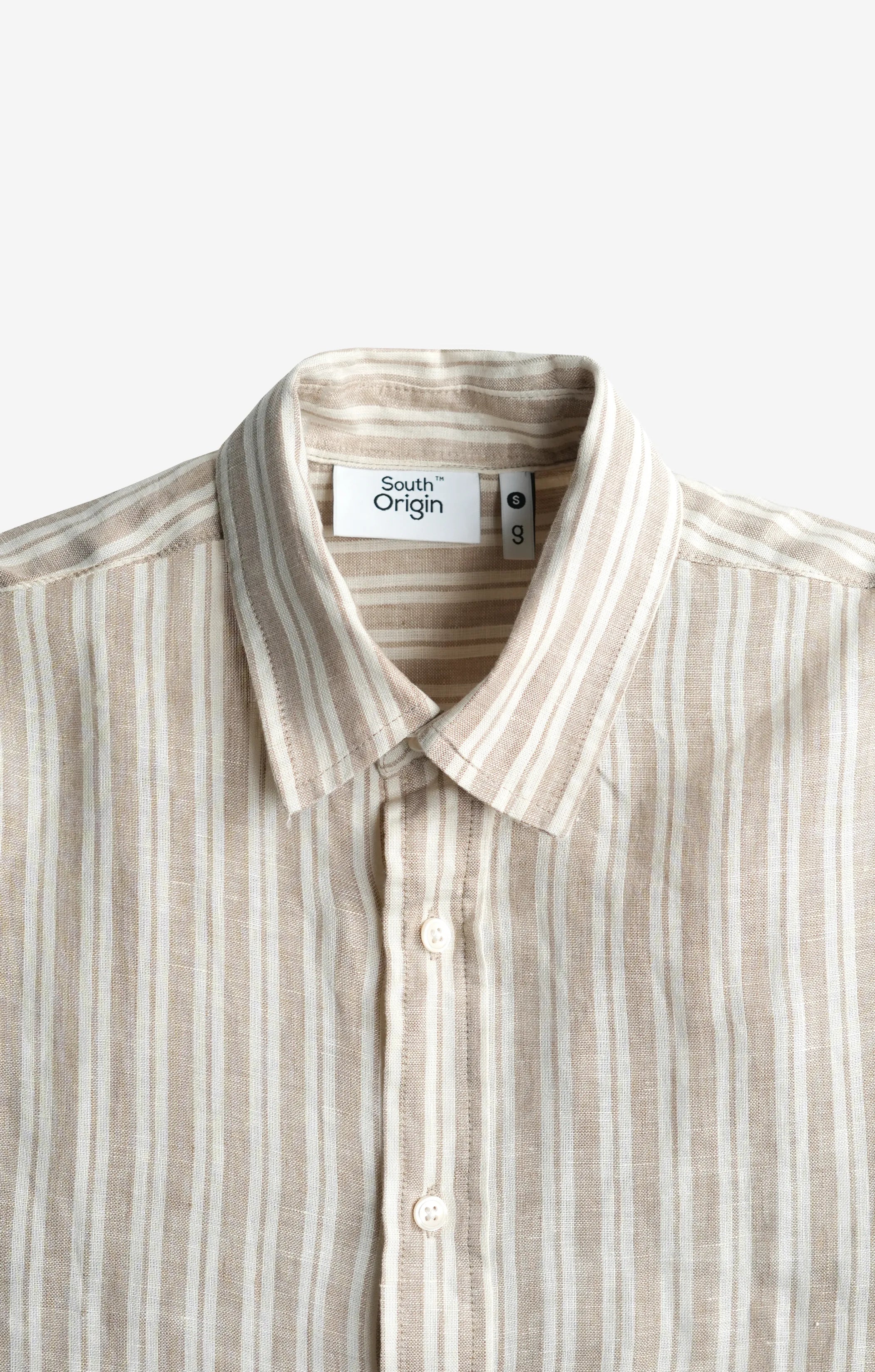 100% LINEN BEIGE STRIPS SHIRT