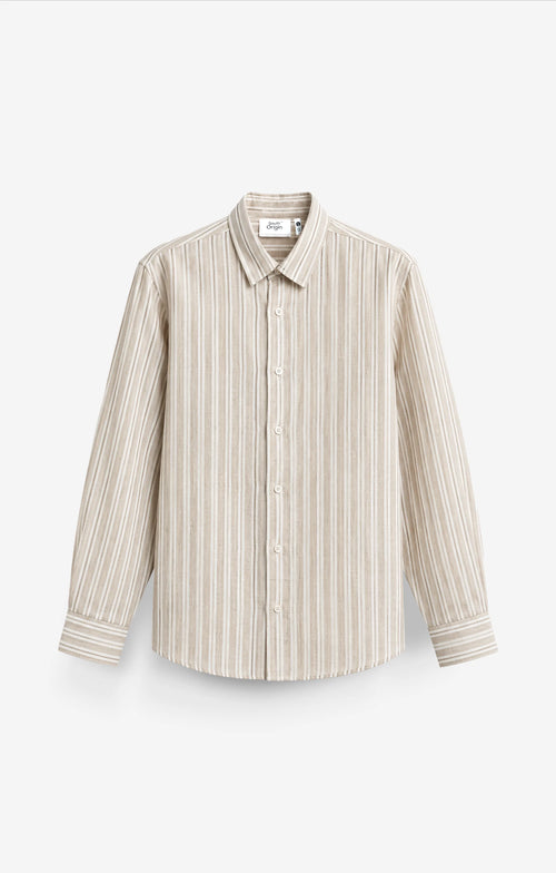 100% LINEN BEIGE STRIPS SHIRT