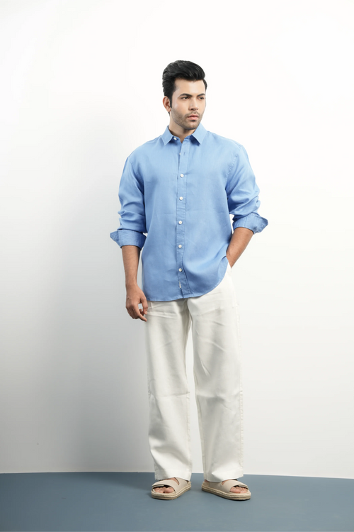 100% LINEN BLUE SHIRT