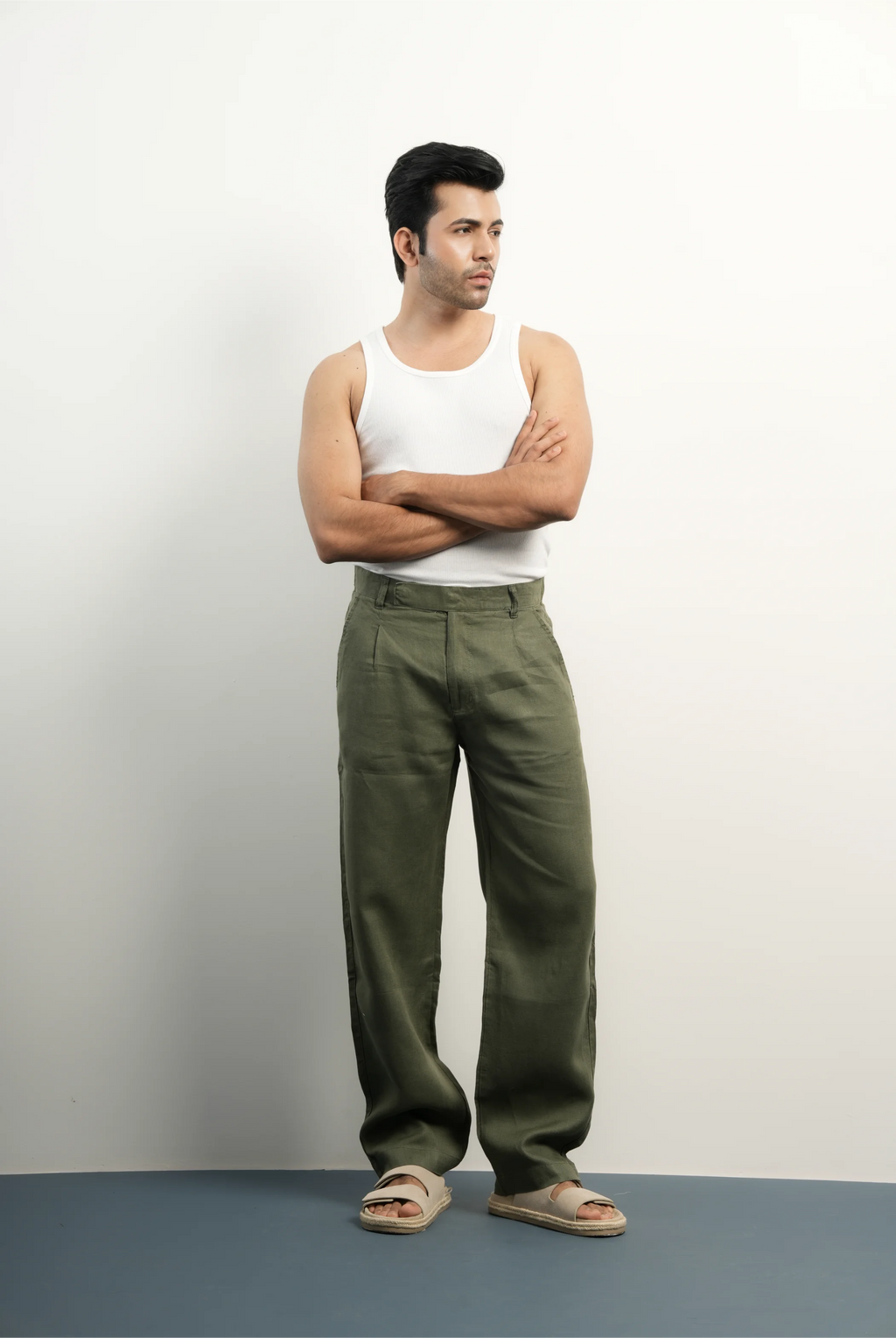 100% LINEN OLIVE GREEN PANTS