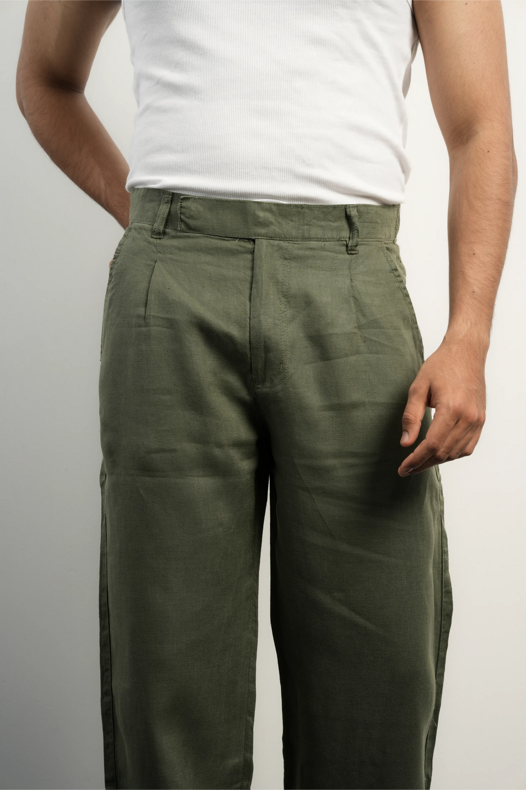 100% LINEN OLIVE GREEN PANTS