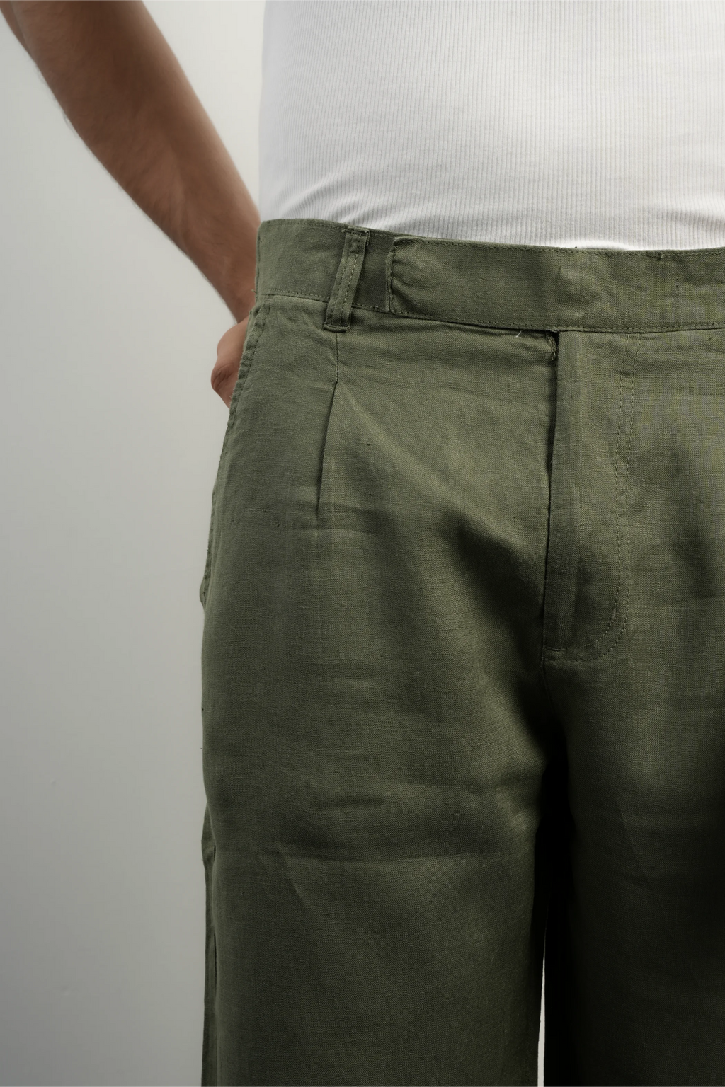 100% LINEN OLIVE GREEN PANTS
