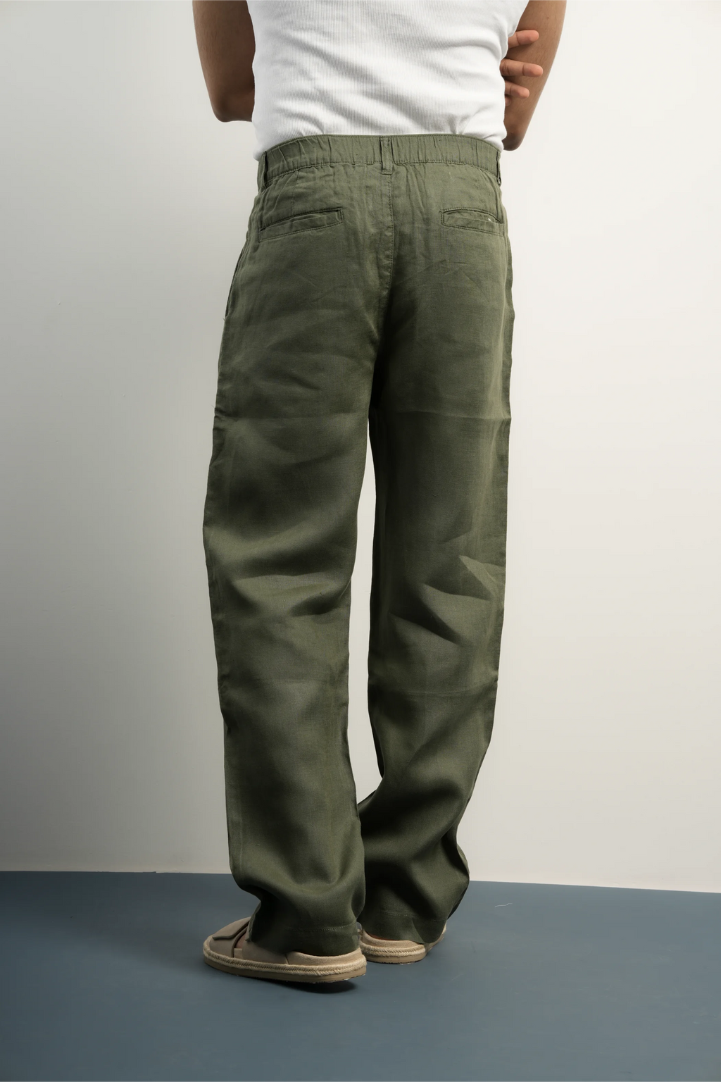 100% LINEN OLIVE GREEN PANTS