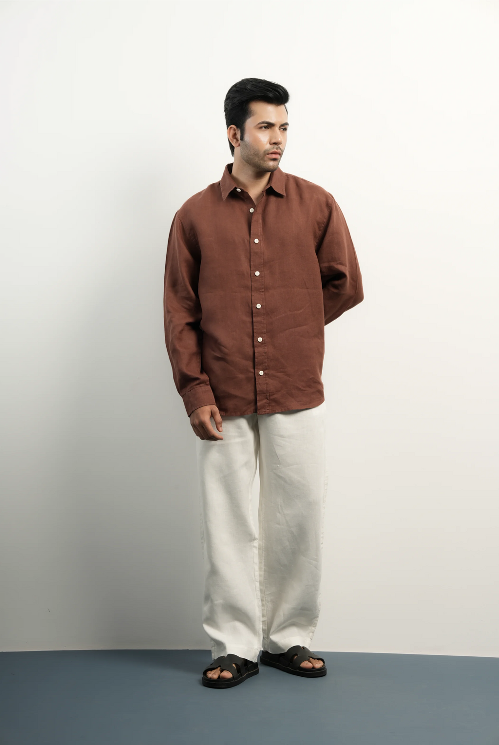 100% LINEN BROWN SHIRT