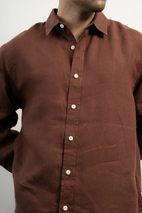 100% LINEN BROWN SHIRT
