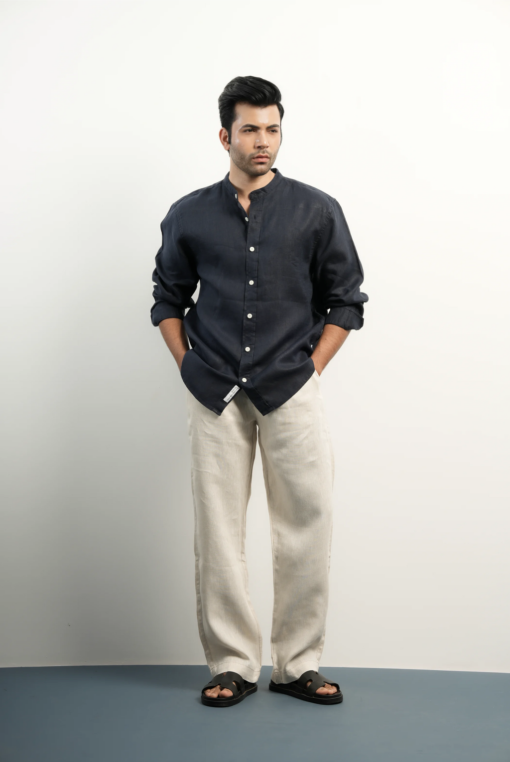 VELAIR LINEN NAVY BLUE SHIRT