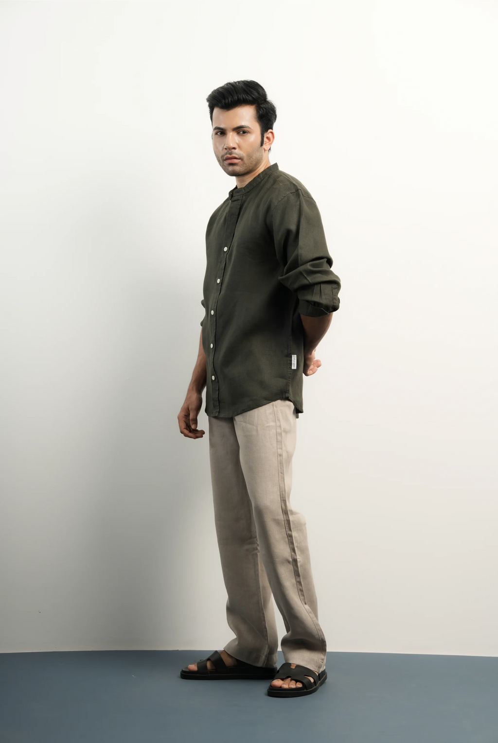 100% LINEN DARK GREEN SHIRT