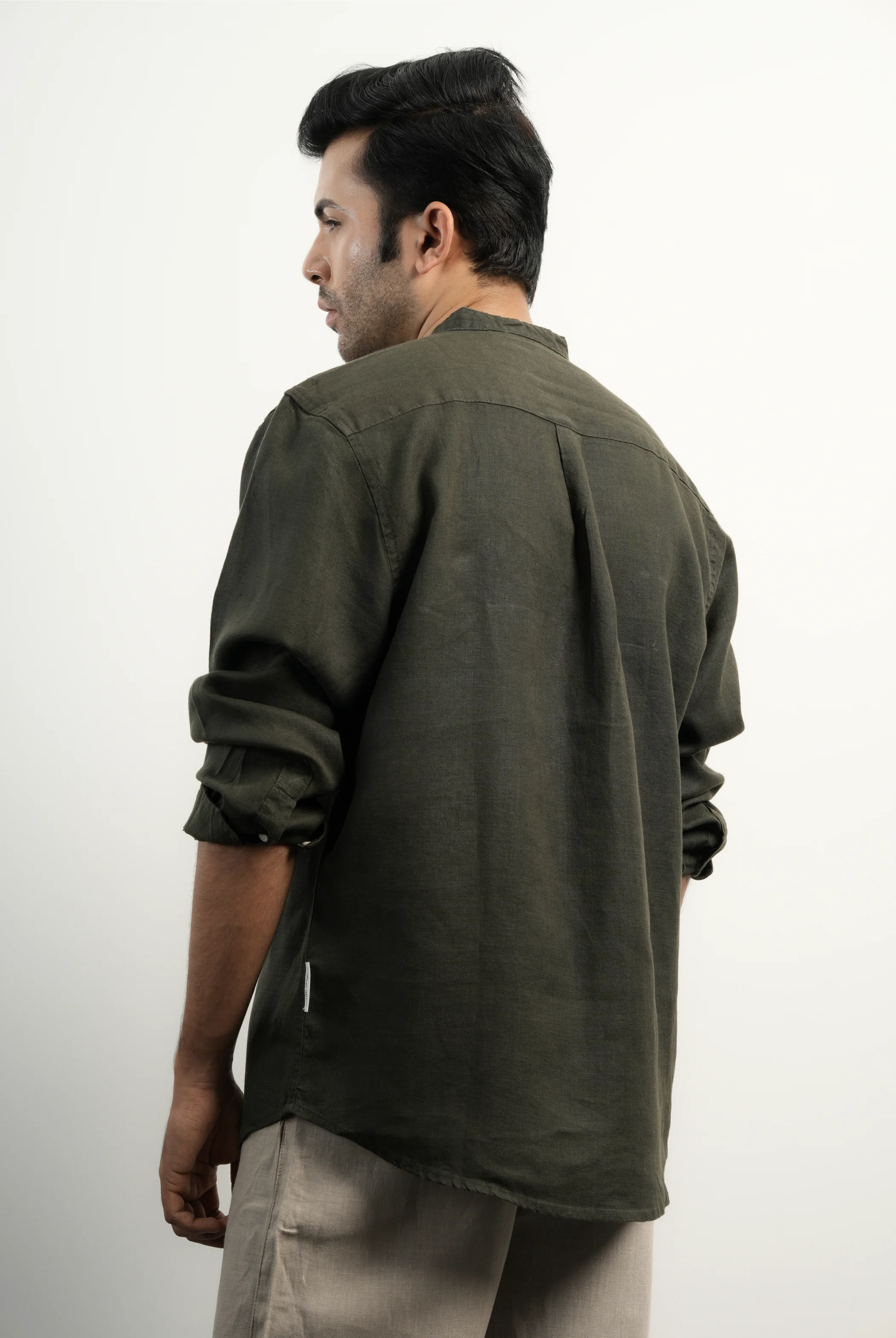 100% LINEN DARK GREEN SHIRT