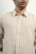100% LINEN BEIGE STRIPS SHIRT