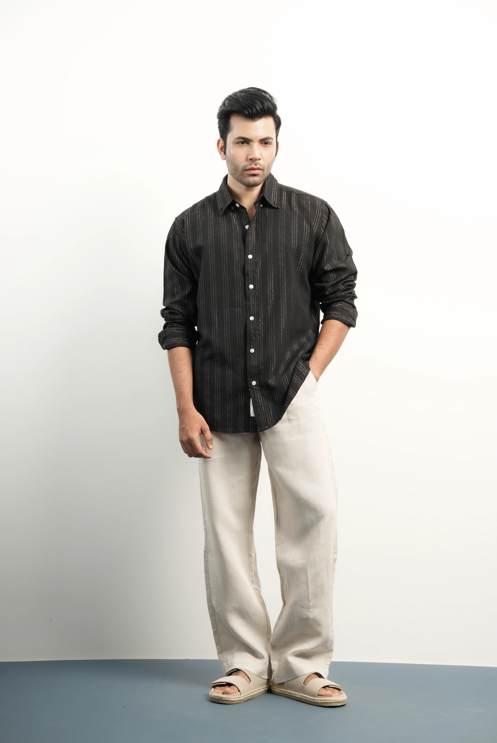 LINEN COTTON GOLD STRIPS SHIRTS