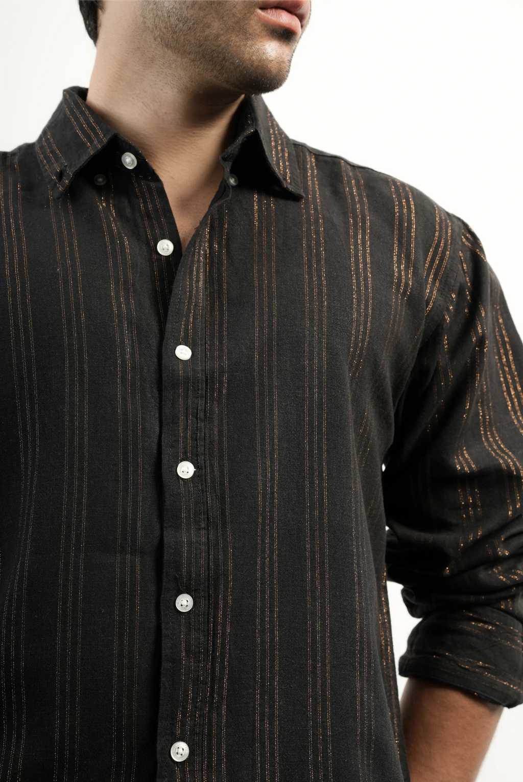 LINEN COTTON GOLD STRIPS SHIRTS
