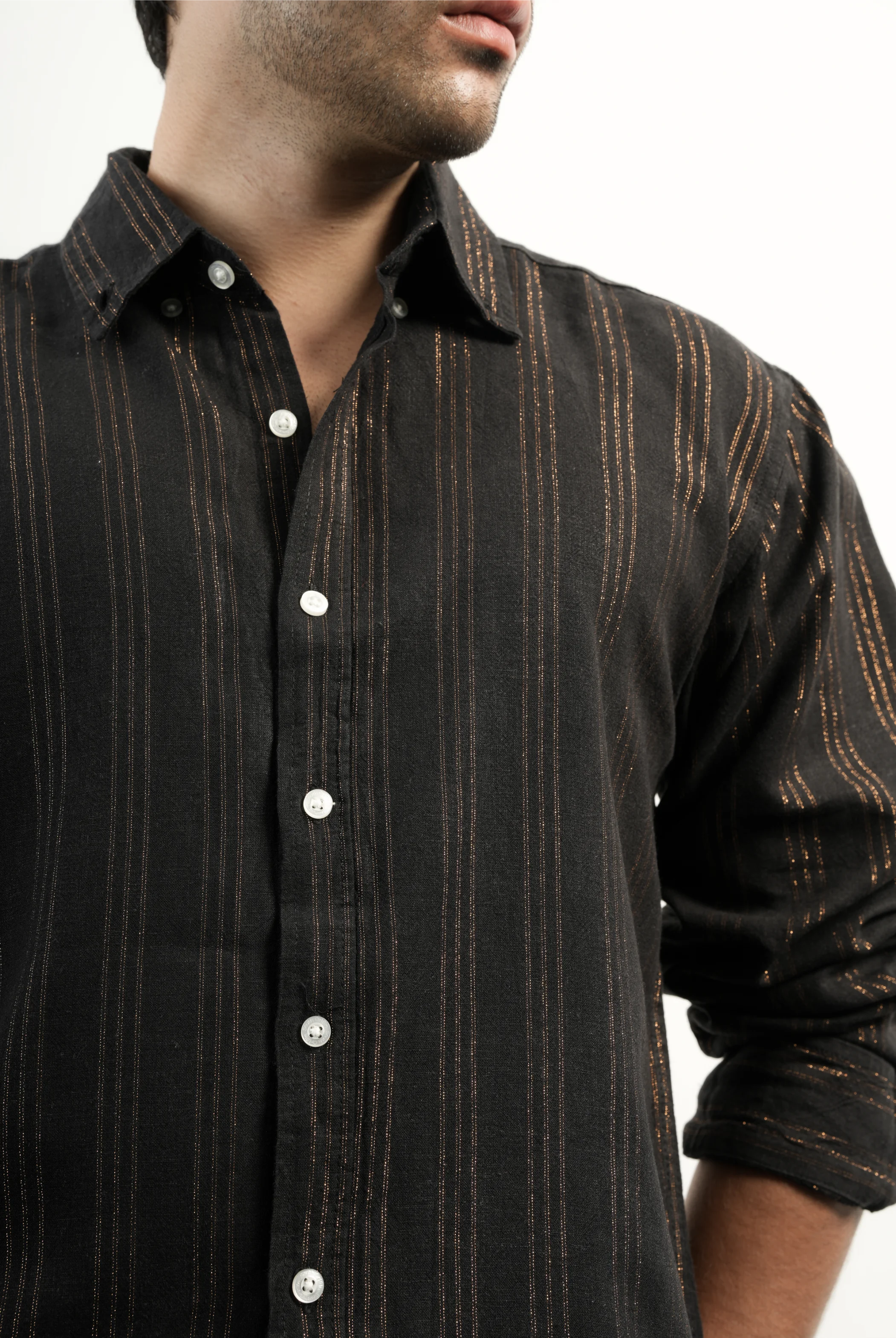 LINEN COTTON GOLD STRIPS SHIRTS