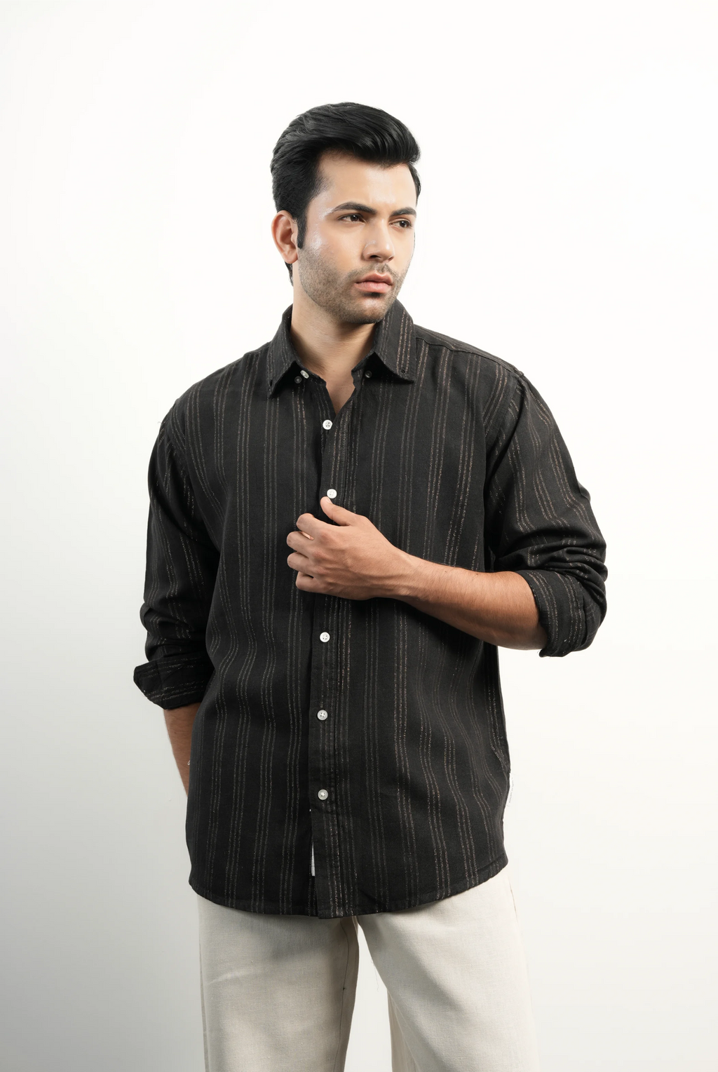 LINEN COTTON GOLD STRIPS SHIRTS