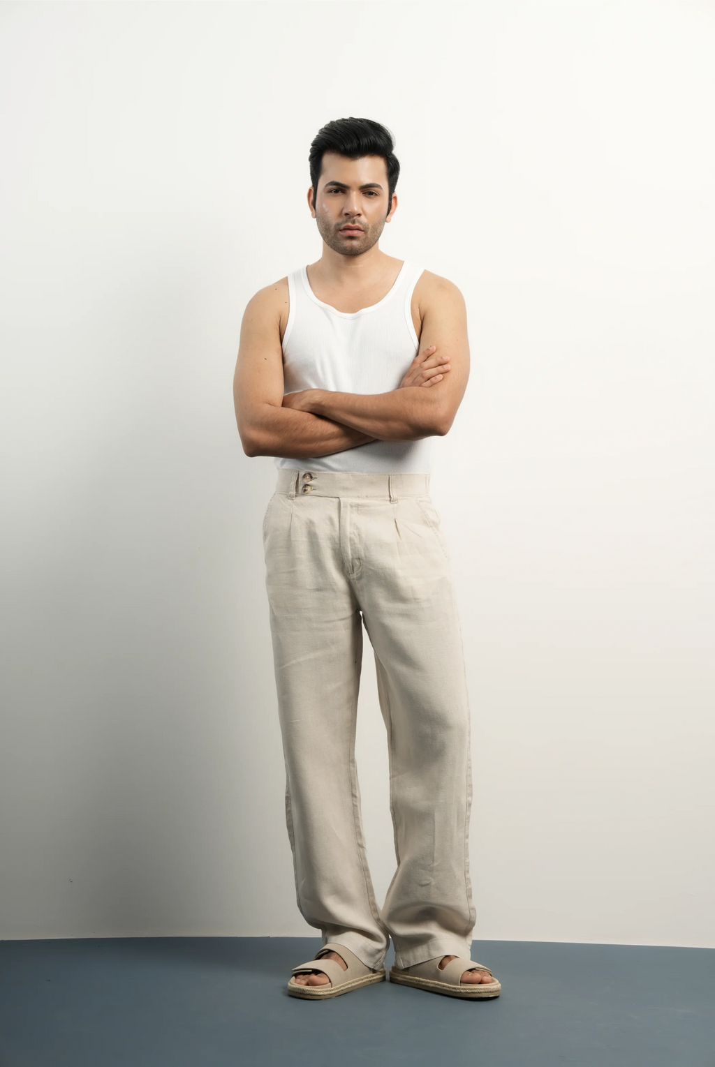 LINEN-COTTON LIGHT GREY PANTS