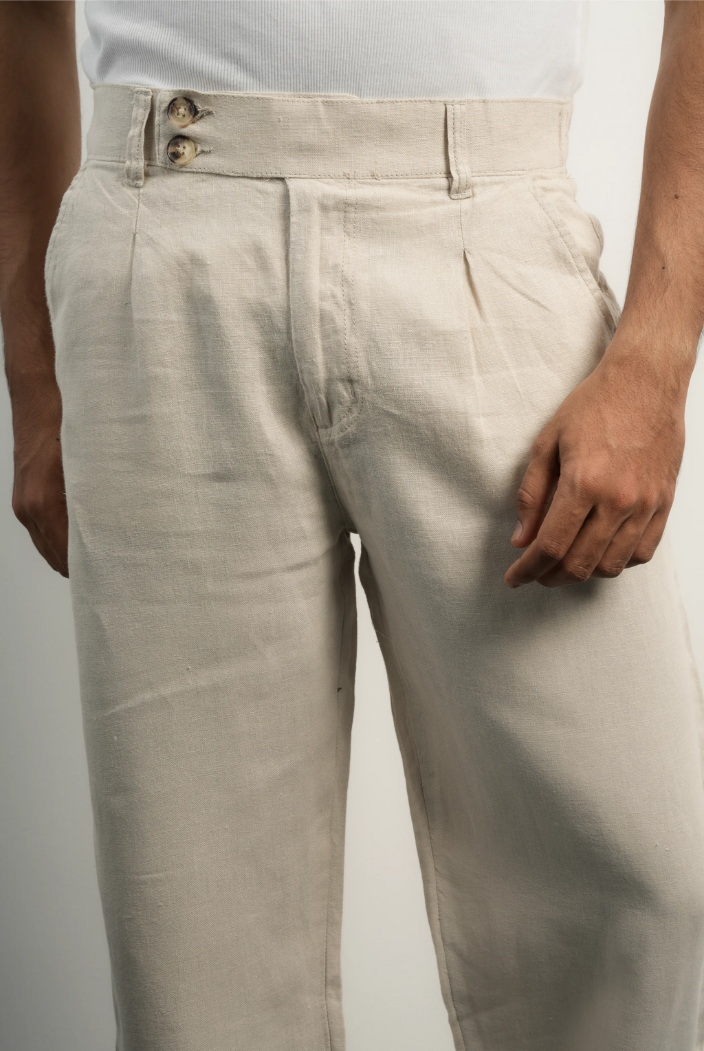 LINEN-COTTON LIGHT GREY PANTS