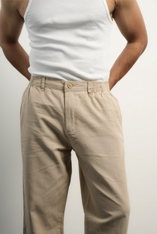 COTTON LINEN ALMOND PANTS