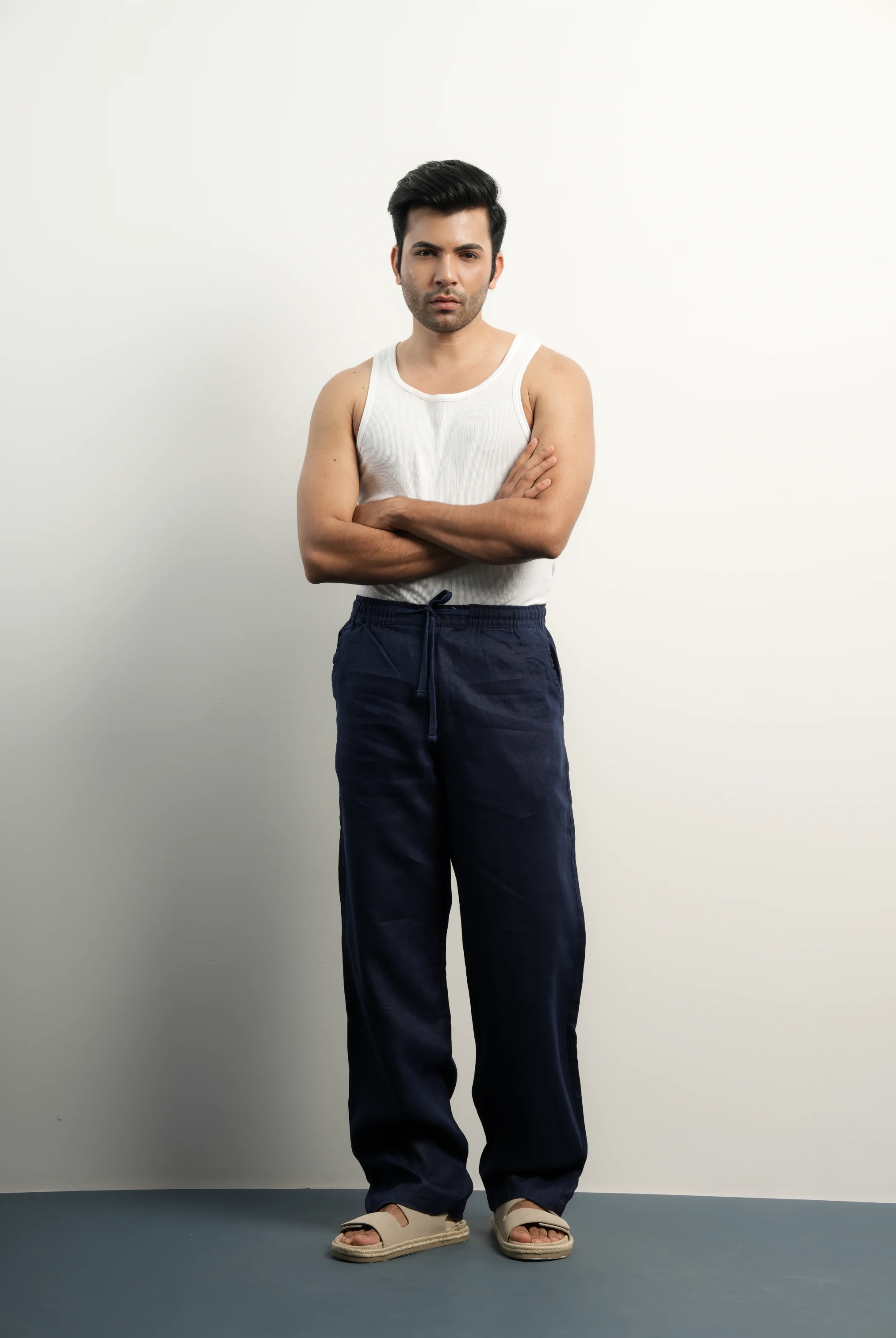 VELAIR LINEN NAVY TROUSERS
