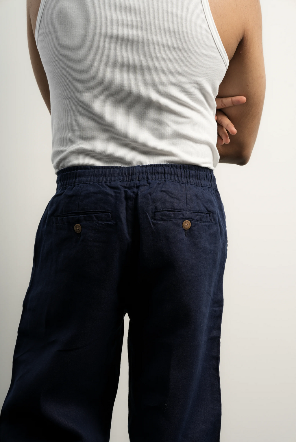 VELAIR LINEN NAVY TROUSERS