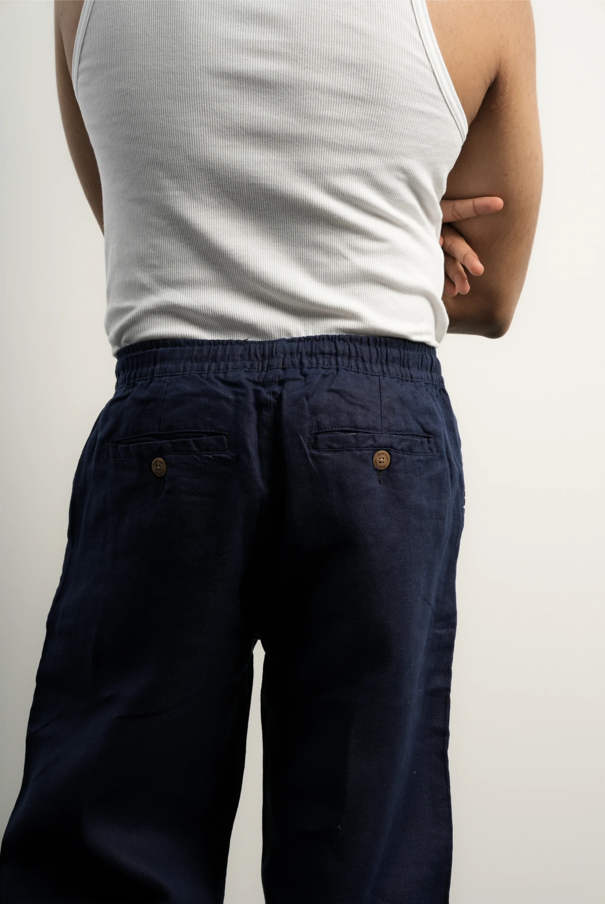 VELAIR LINEN NAVY TROUSERS