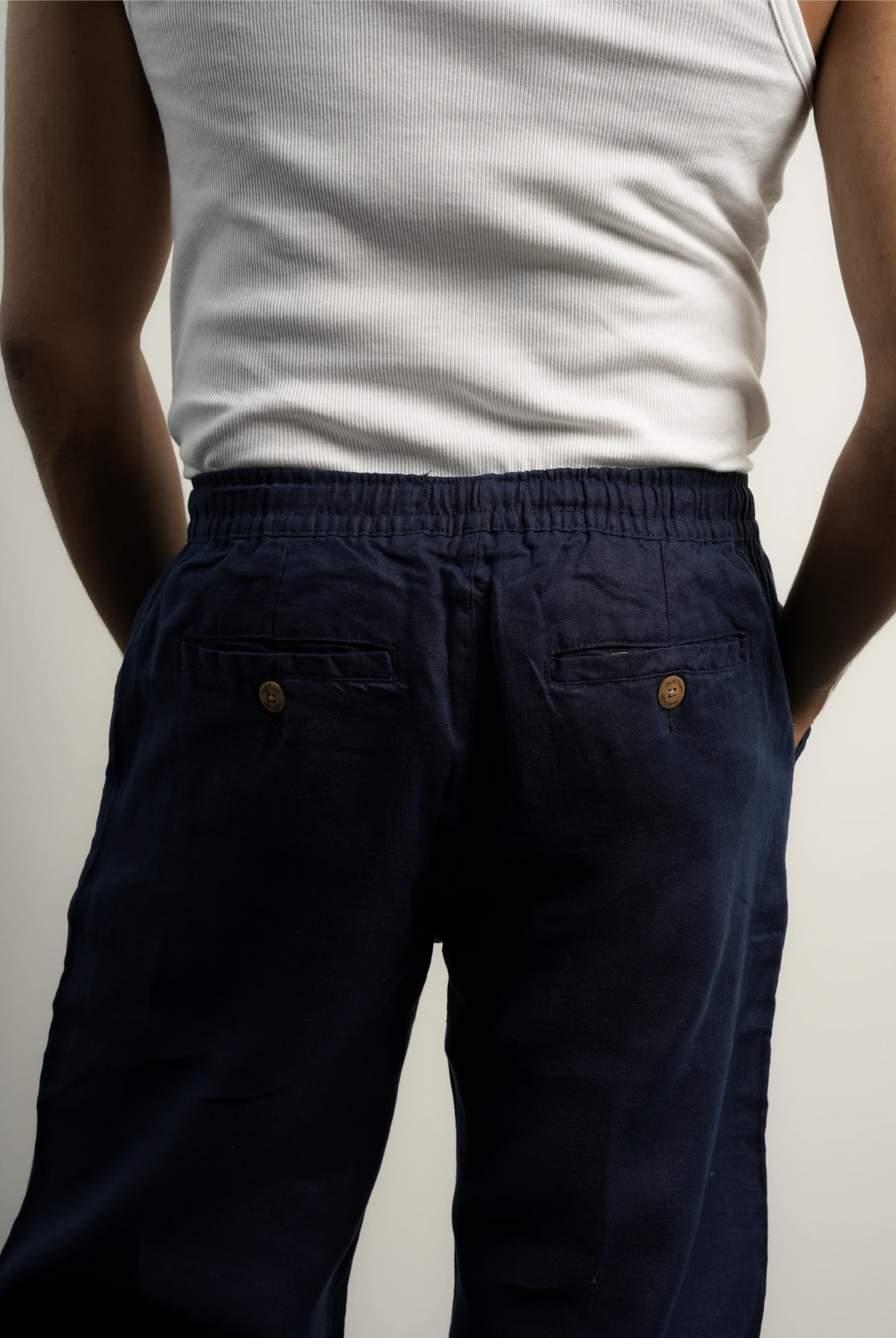 VELAIR LINEN NAVY TROUSERS