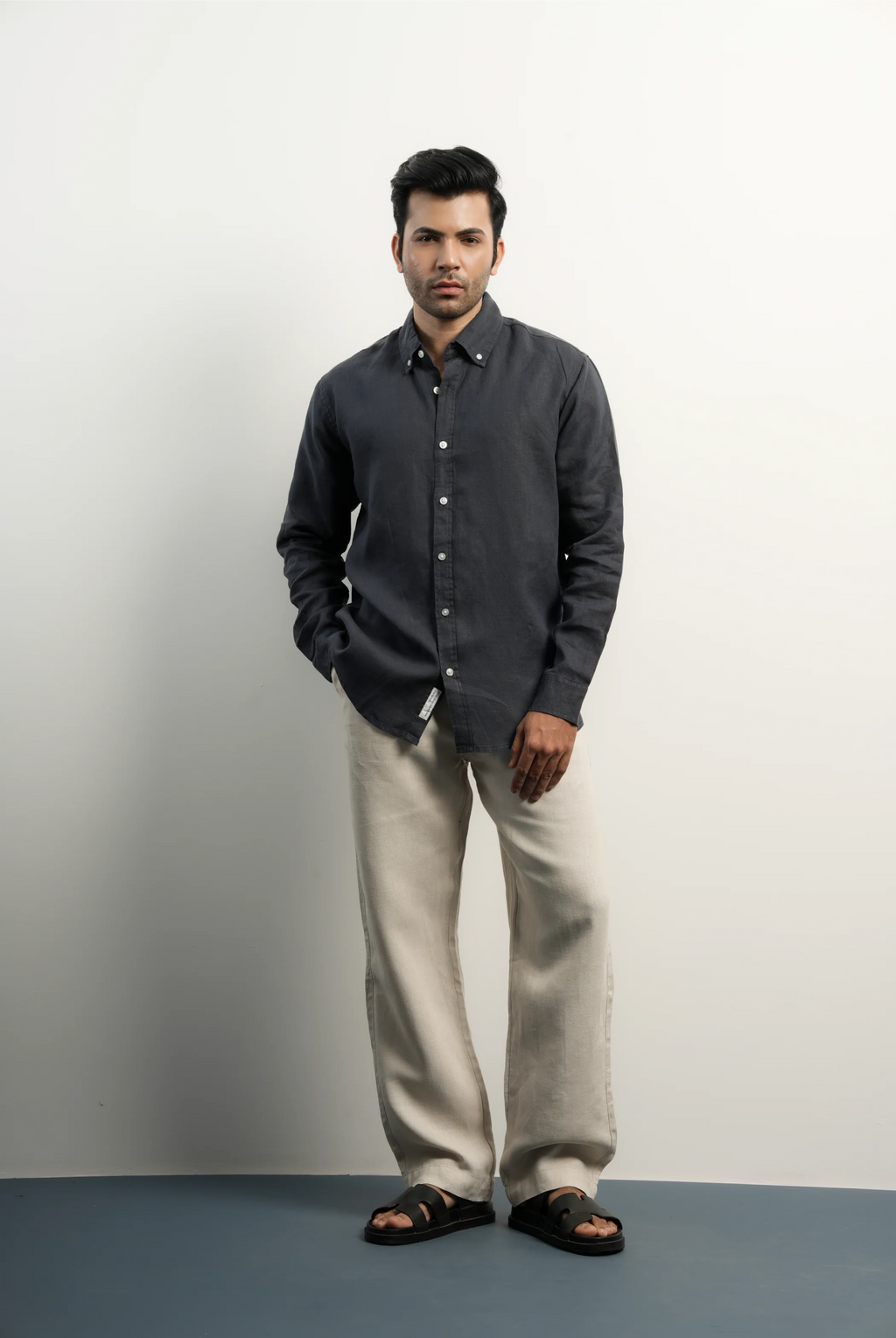 VELAIR LINEN GREY NAVY SHIRTS