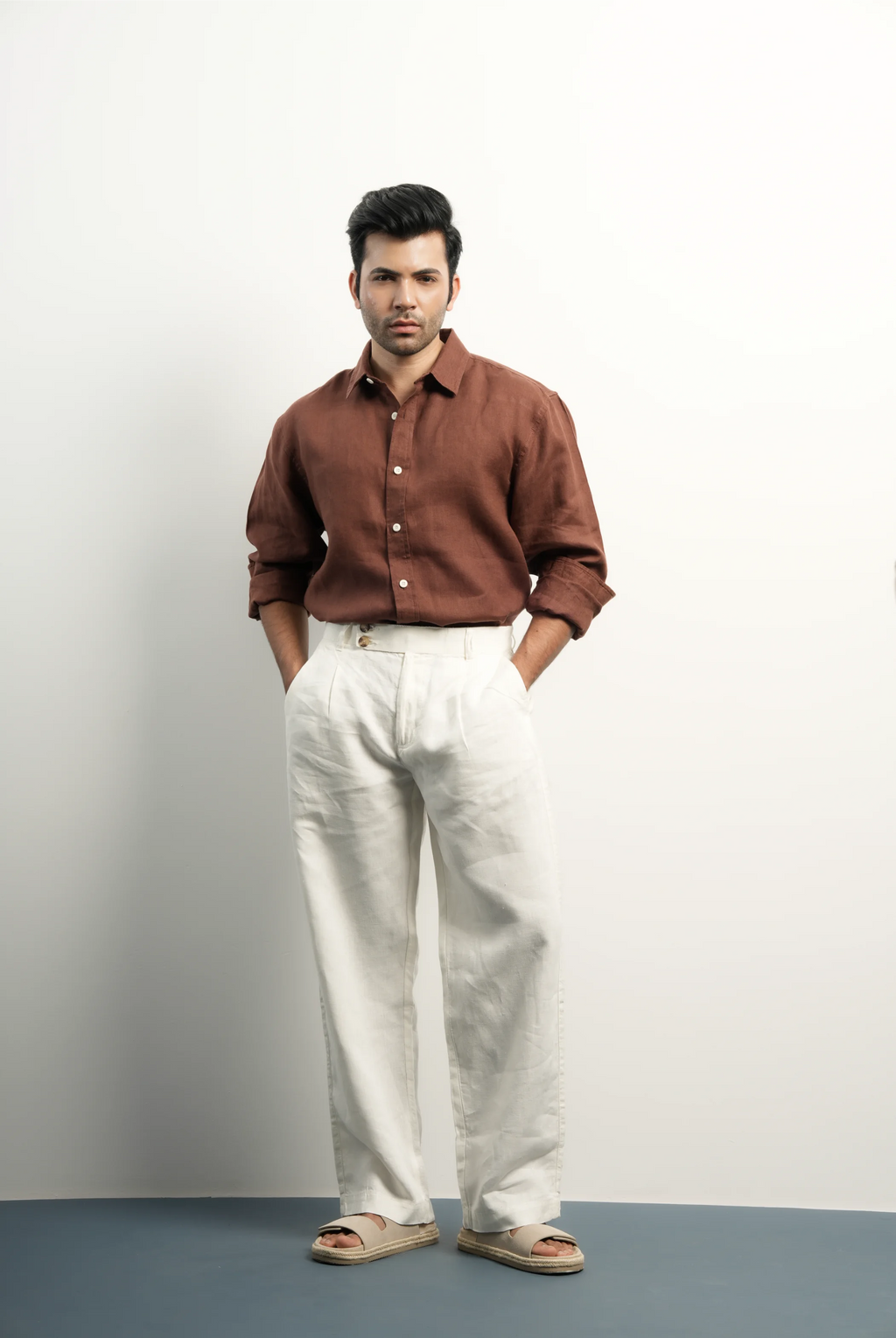 100% LINEN BROWN SHIRT