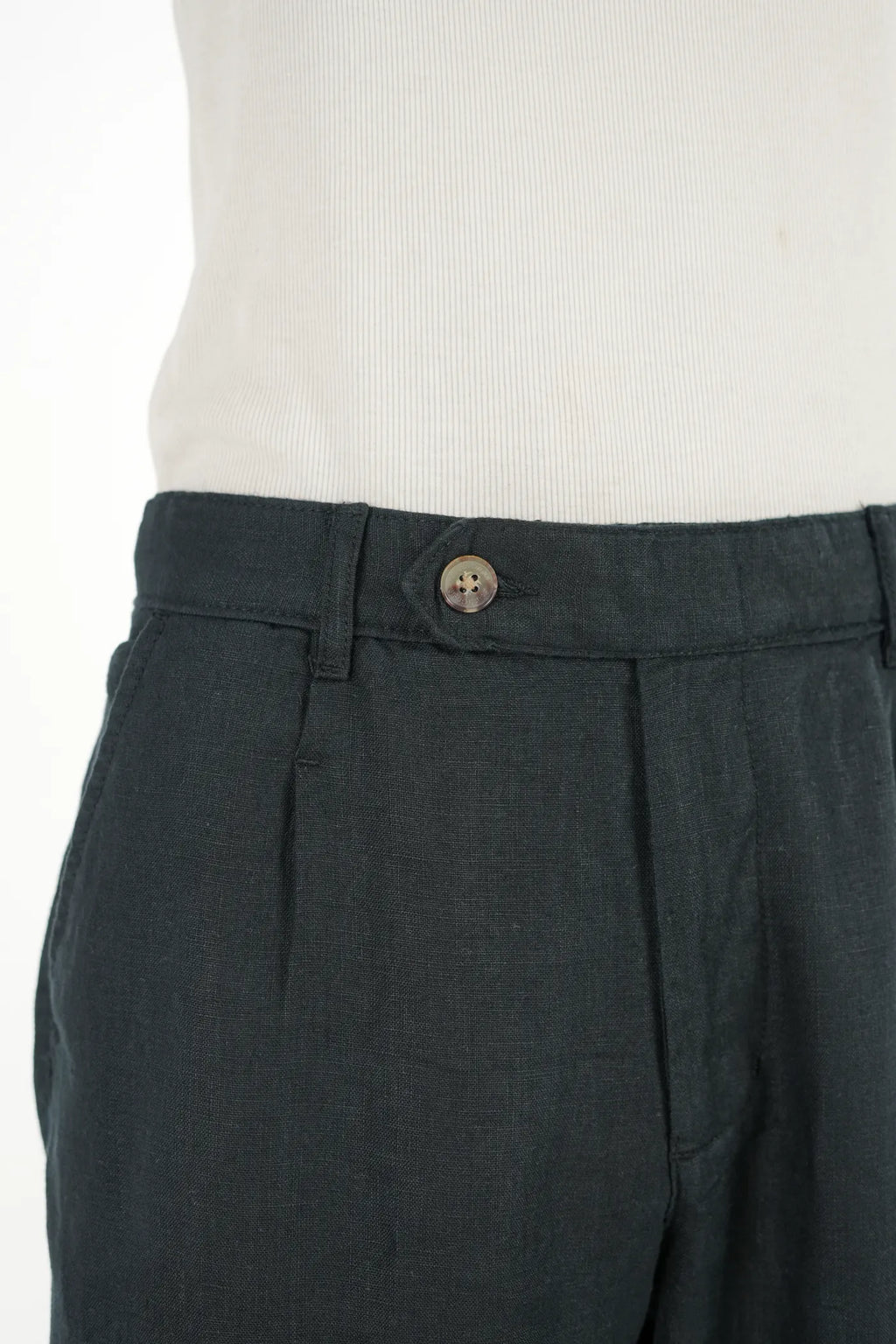 100% LINEN BLACK BUCKLE UP PANTS