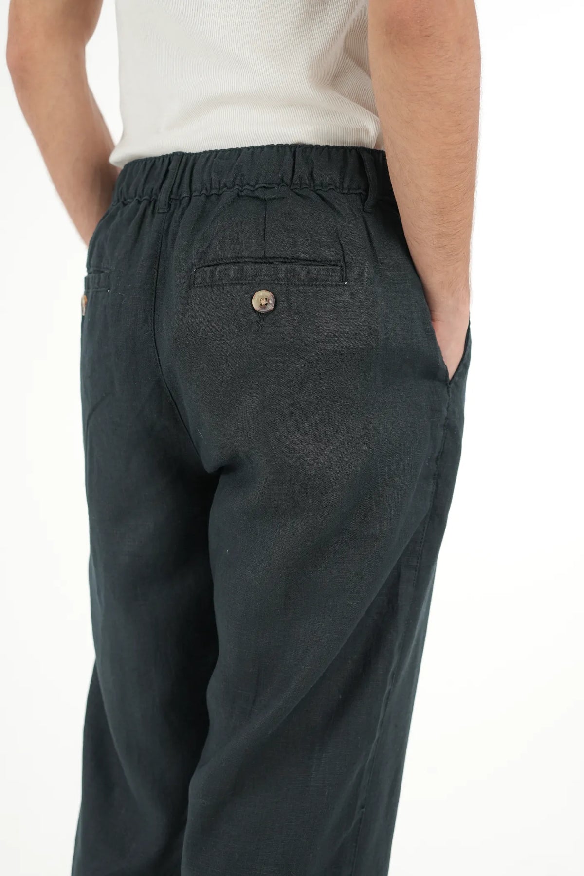 100% LINEN BLACK BUCKLE UP PANTS