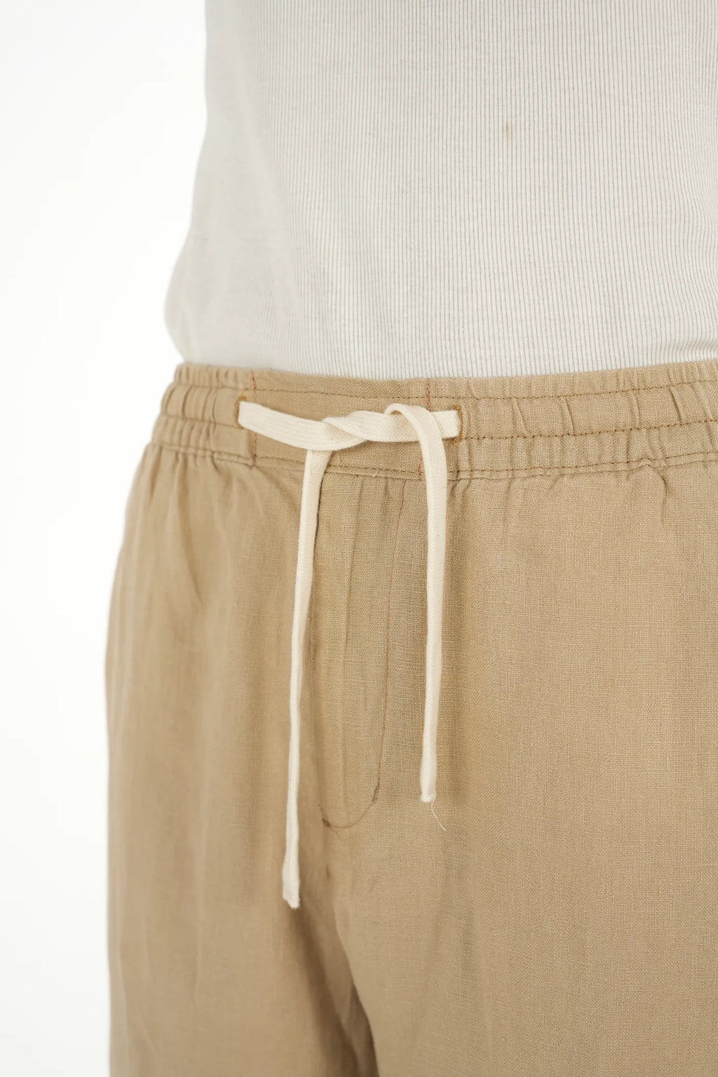 100% LINEN KHAKI DRAWSTRING TROUSERS