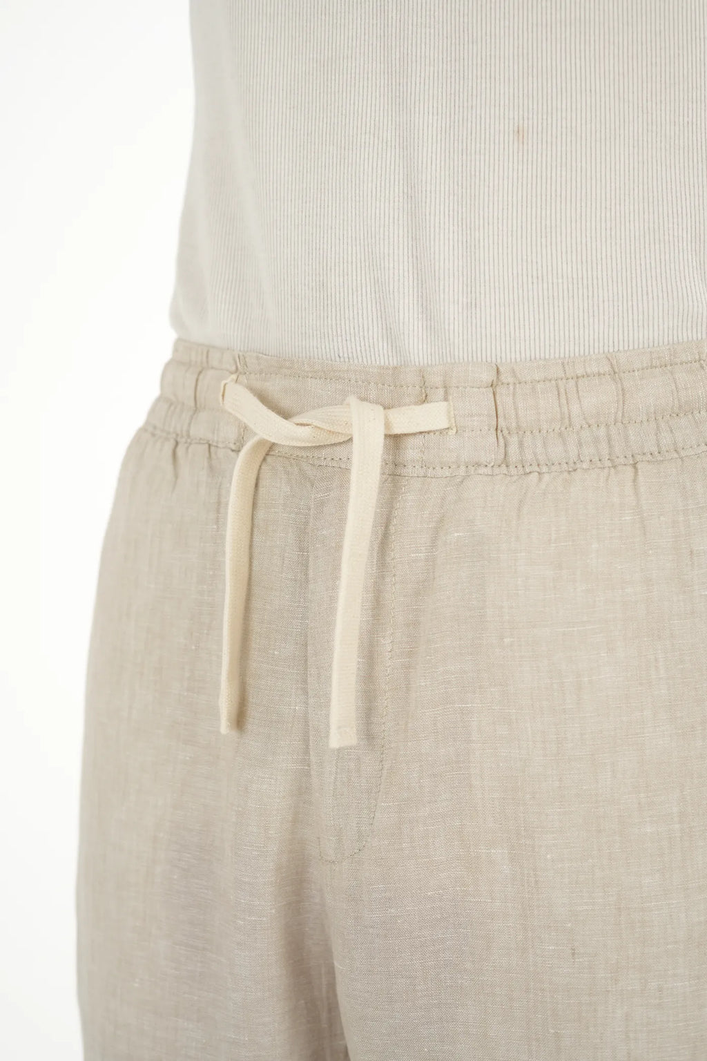 100% LINEN LIGHT BEIGE DRAWSTRING TROUSERS