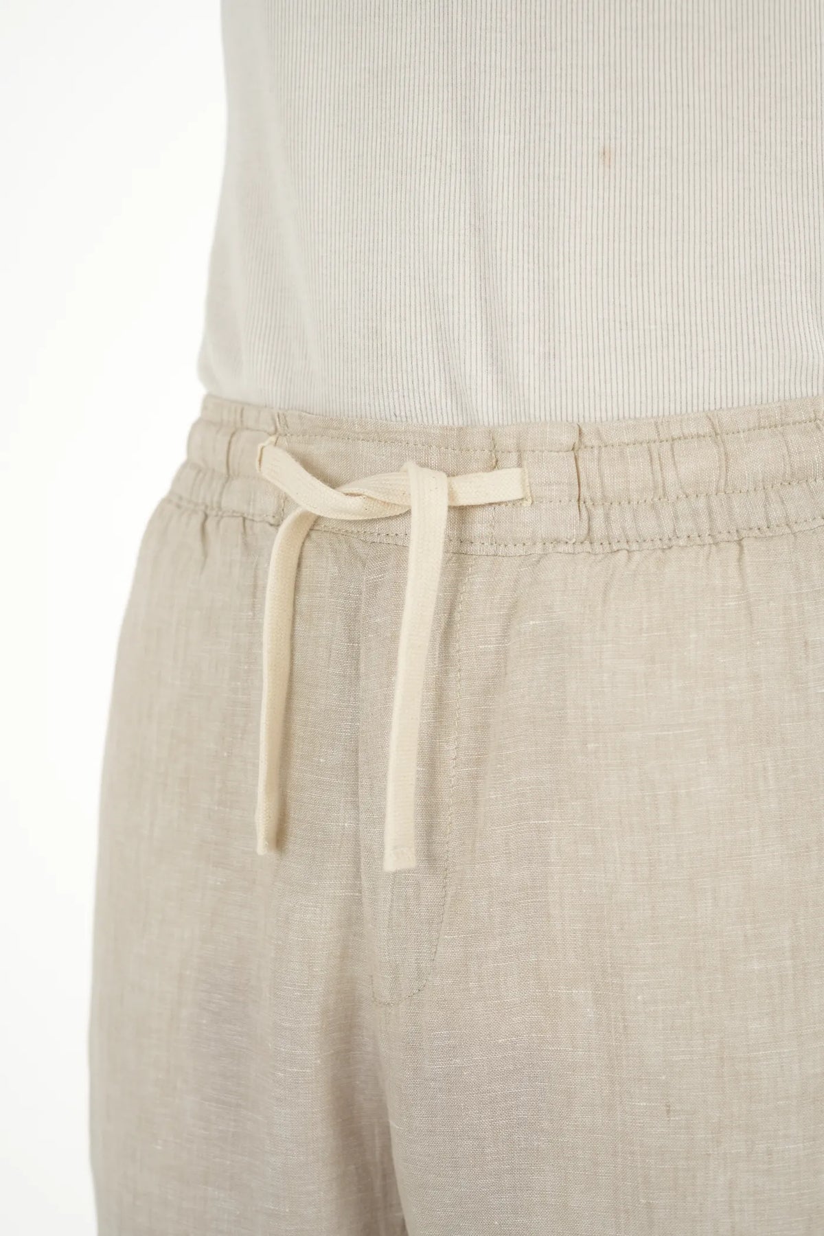 100% LINEN LIGHT BEIGE DRAWSTRING TROUSERS