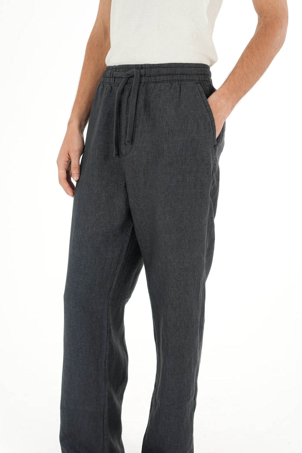 100% LINEN BLACK DRAWSTRING TROUSERS