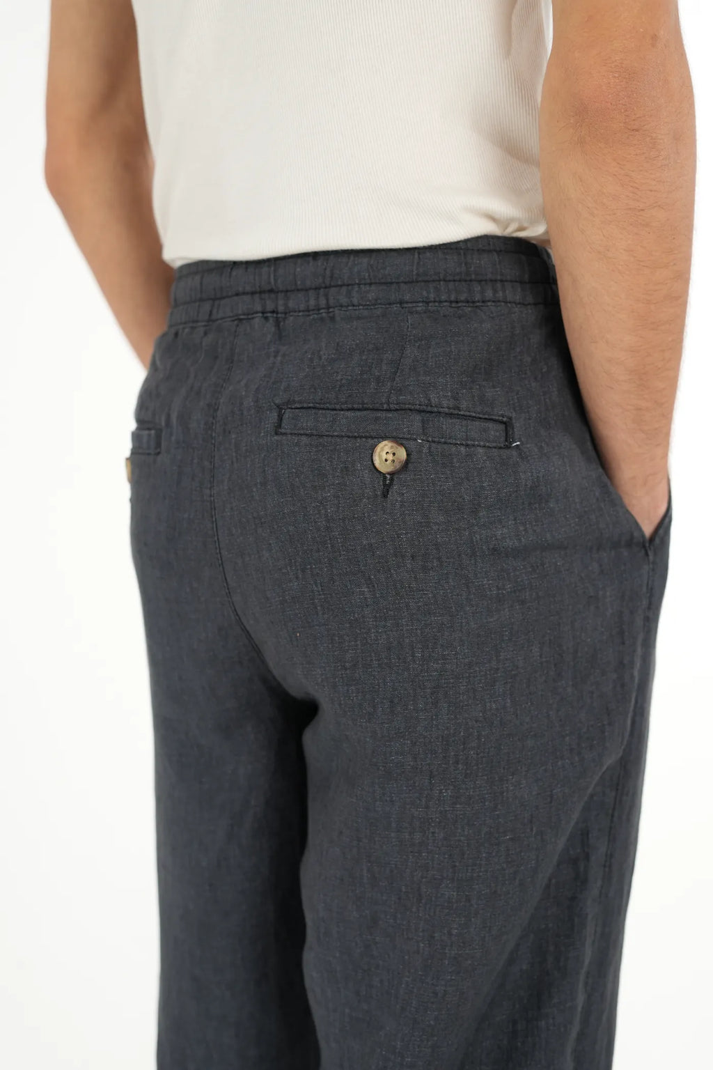 100% LINEN BLACK DRAWSTRING TROUSERS