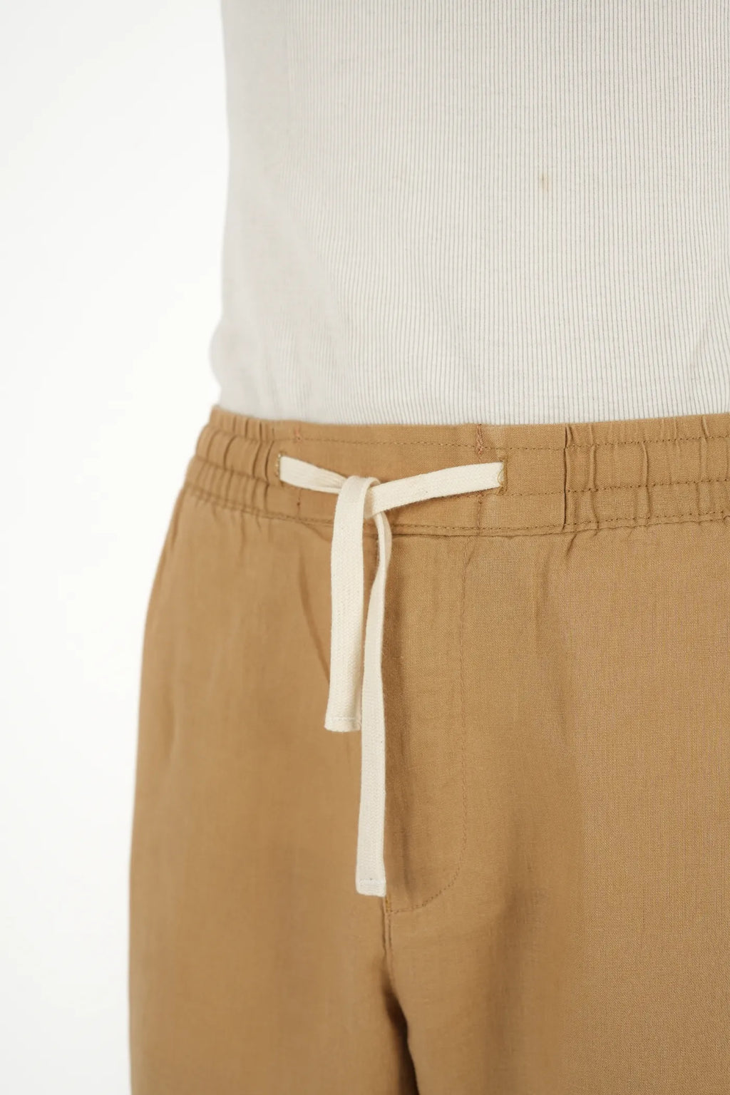 100% LINEN TAN DRAWSTRING TROUSERS