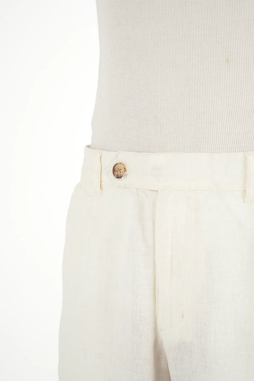 100% LINEN OFF-WHITE BUCKLE UP PANTS
