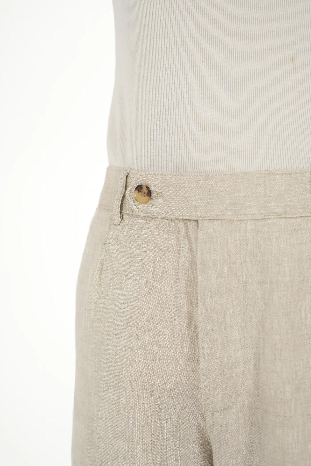 100% LINEN TEXTURE BEIGE BUCKLE UP PANTS