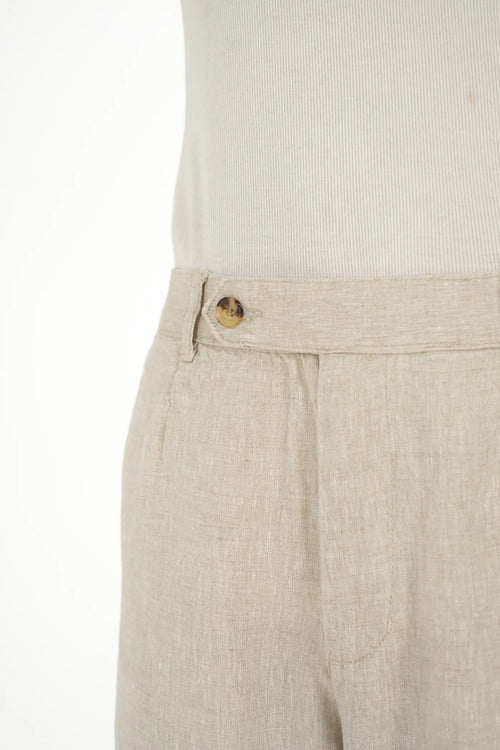 100% LINEN TEXTURE BEIGE BUCKLE UP PANTS