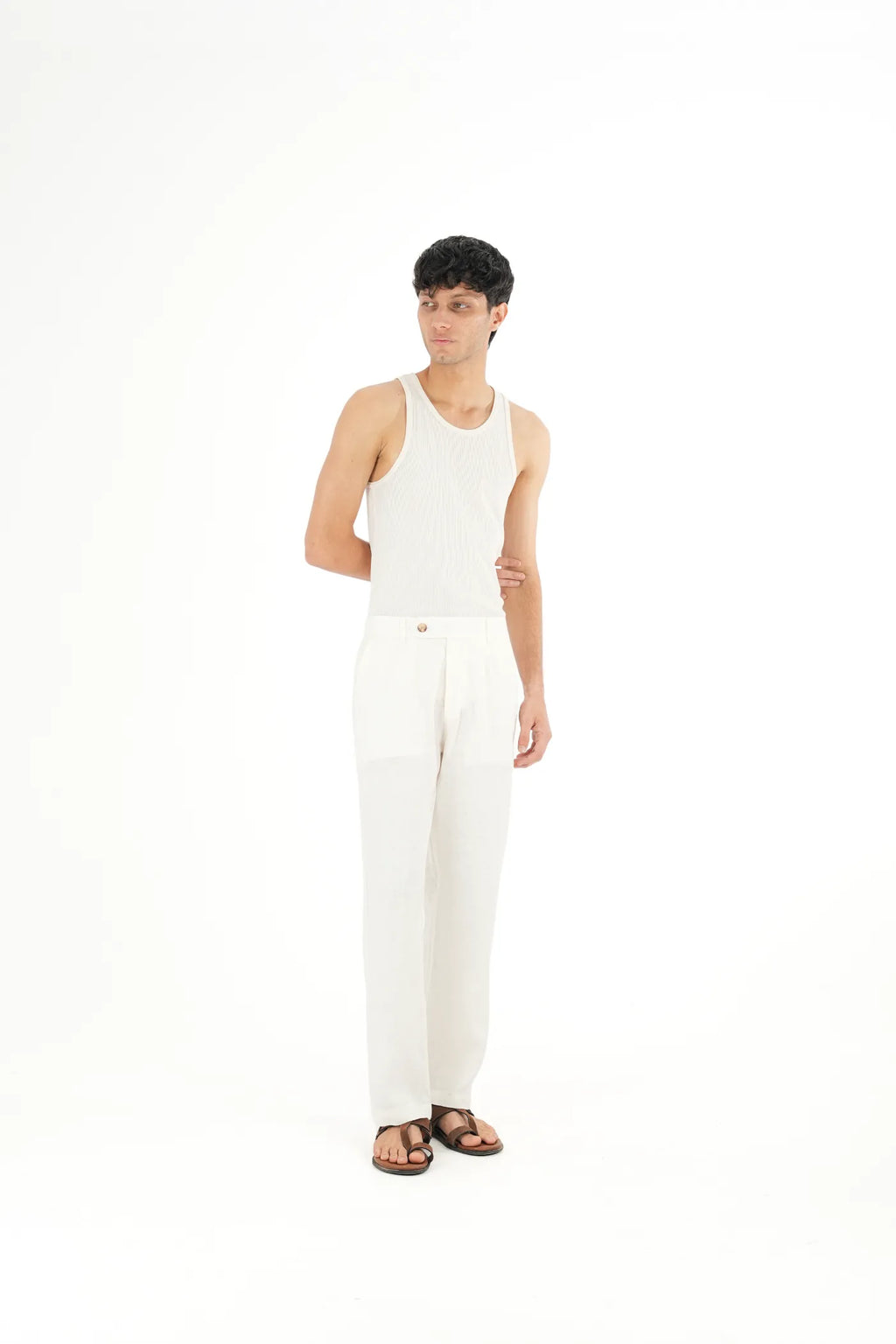 100% LINEN WHITE BUCKLE UP PANTS