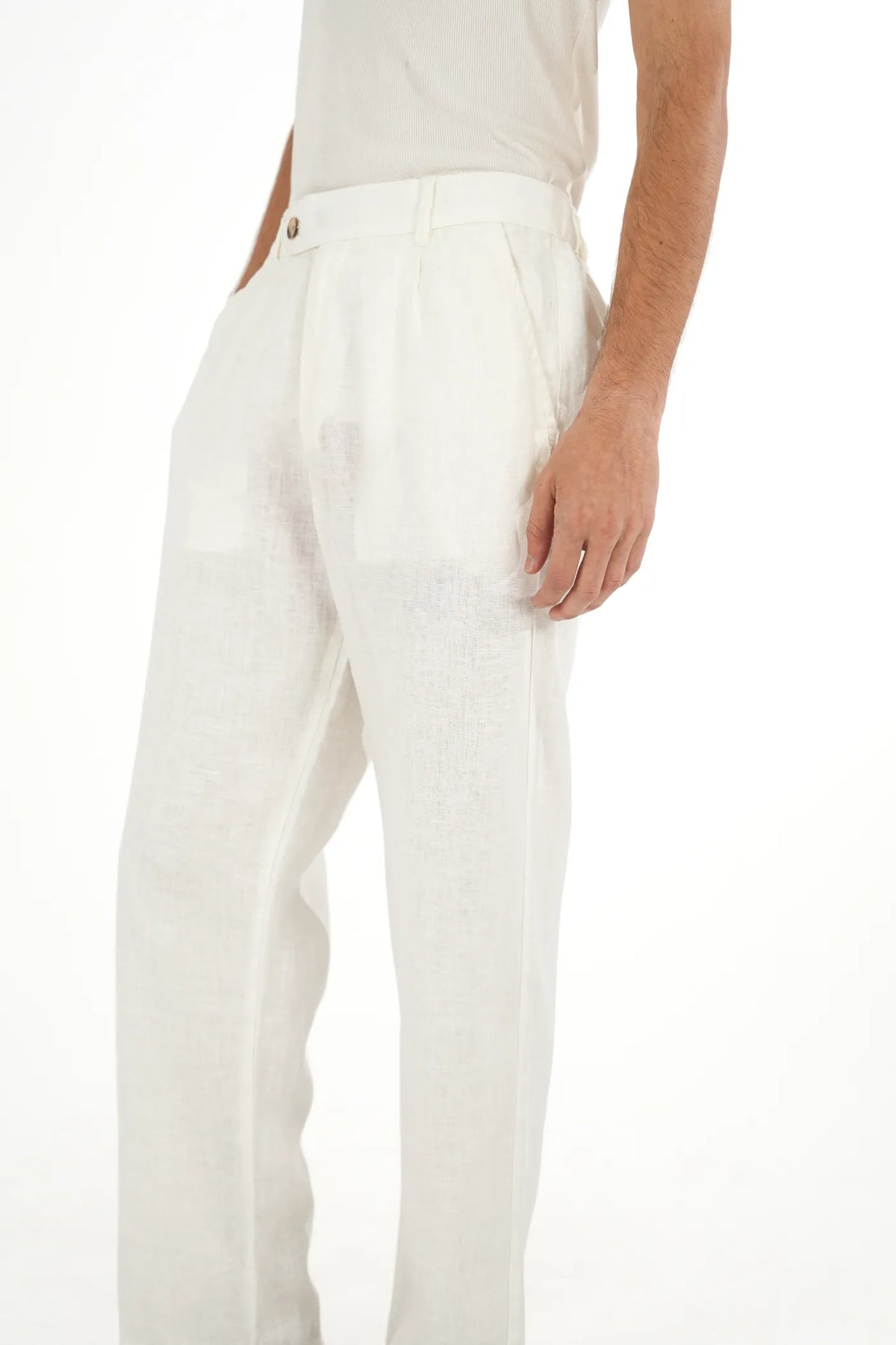 100% LINEN WHITE BUCKLE UP PANTS