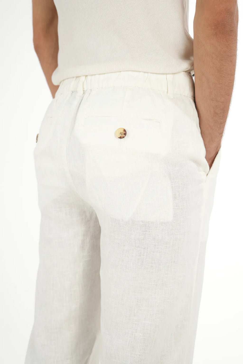 100% LINEN WHITE BUCKLE UP PANTS