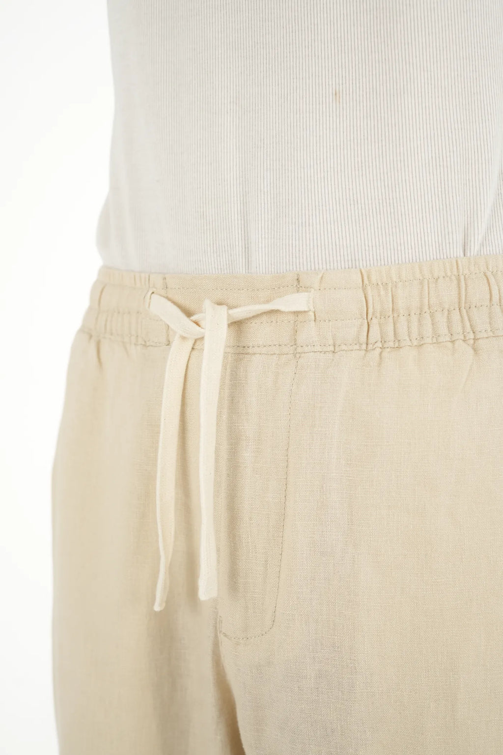 100% LINEN BEIGE DRAWSTRING TROUSERS