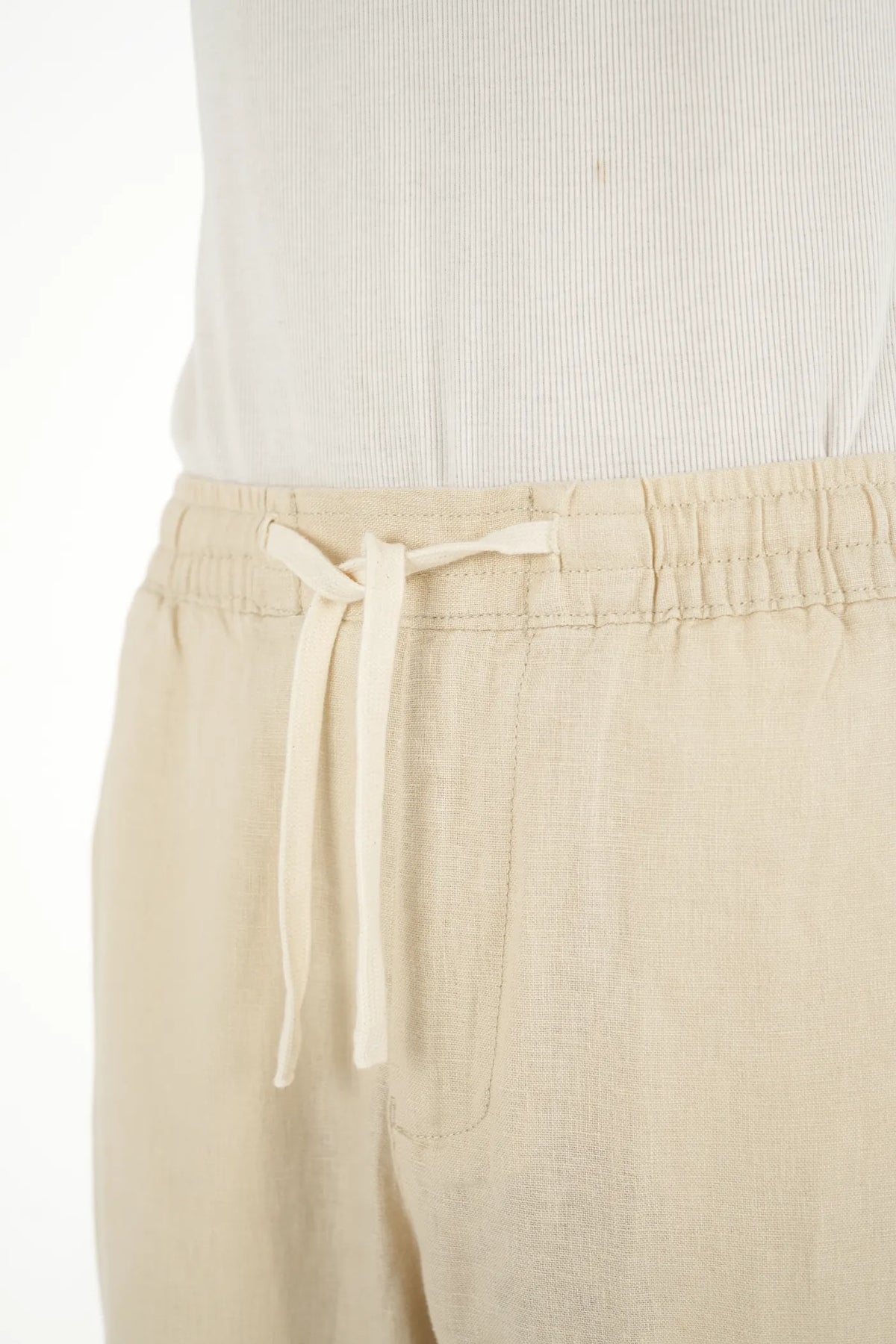 100% LINEN BEIGE DRAWSTRING TROUSERS