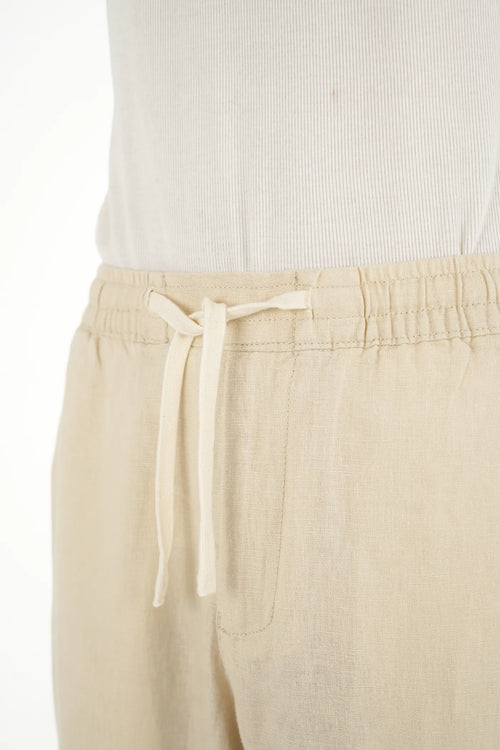 100% LINEN BEIGE DRAWSTRING TROUSERS