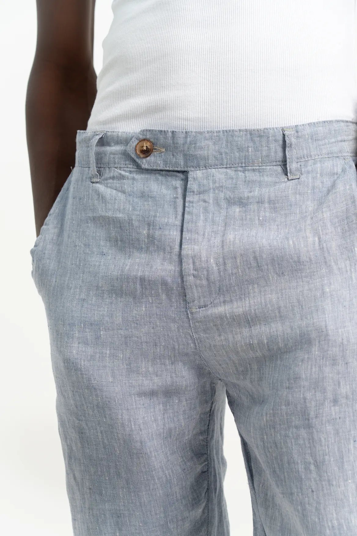 VELAIR LINEN LIGHT DENIM TEXTURE BUCKLE UP PANTS