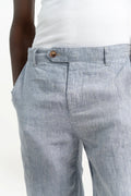 VELAIR LINEN LIGHT DENIM TEXTURE BUCKLE UP PANTS