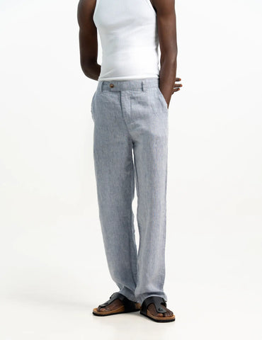 VELAIR LINEN LIGHT DENIM TEXTURE BUCKLE UP PANTS