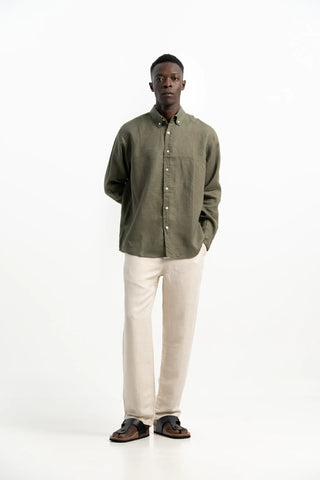 VELAIR LINEN DARK GREEN SHIRT