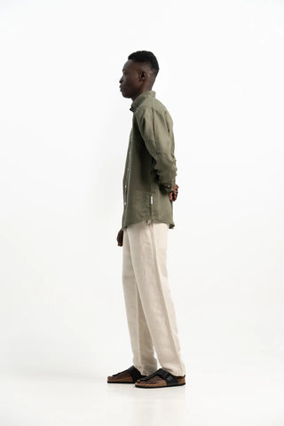 VELAIR LINEN DARK GREEN SHIRT