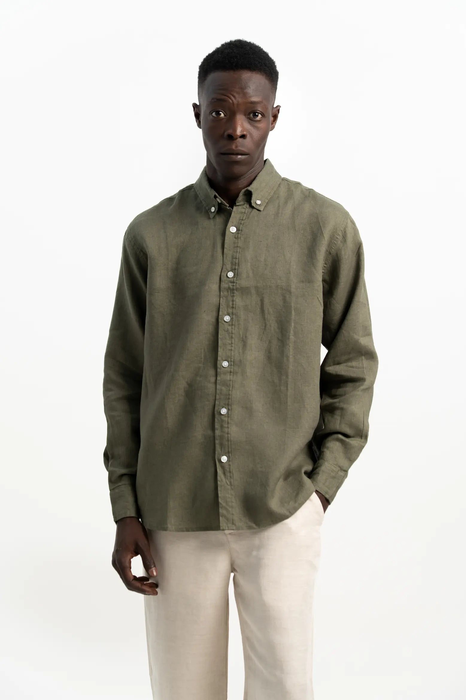 VELAIR LINEN DARK GREEN SHIRT