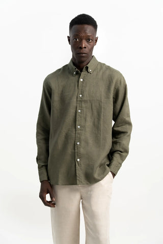 VELAIR LINEN DARK GREEN SHIRT